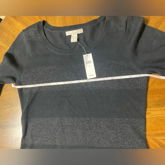 Banana Republic Sweater Dress Striped Black Metallic Silver Fitted Small NWT - Picture 6 of 8